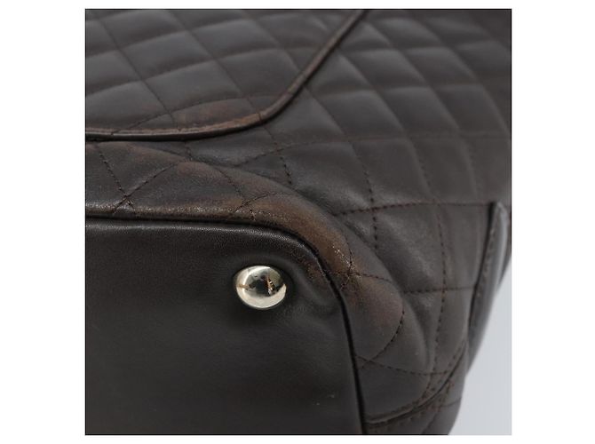 CHANEL Borsa Tote Matelassé Linea Cambon Pelle Marrone Argento CC Auth 170655 - vista 15
