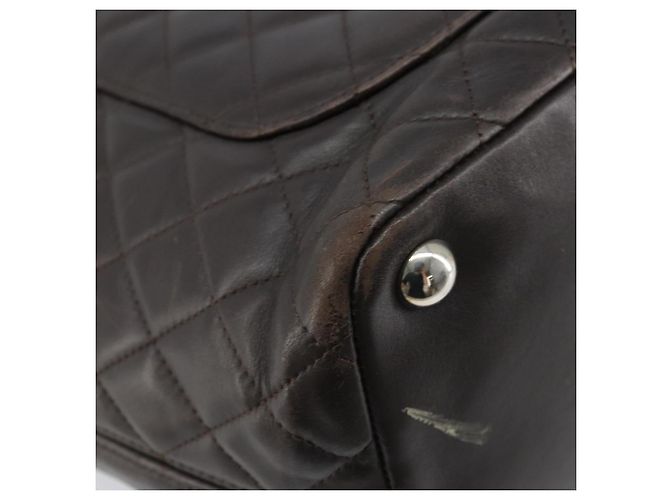 CHANEL Borsa Tote Matelassé Linea Cambon Pelle Marrone Argento CC Auth 170655 - vista 16