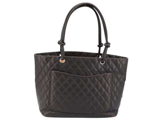 CHANEL Borsa Tote Matelassé Linea Cambon Pelle Marrone Argento CC Auth 170655 - vista 2