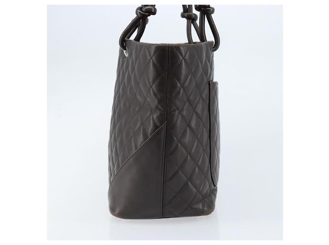 CHANEL Borsa Tote Matelassé Linea Cambon Pelle Marrone Argento CC Auth 170655 - vista 4
