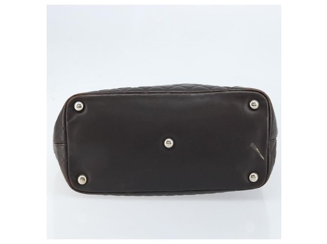 CHANEL Borsa Tote Matelassé Linea Cambon Pelle Marrone Argento CC Auth 170655 - vista 5