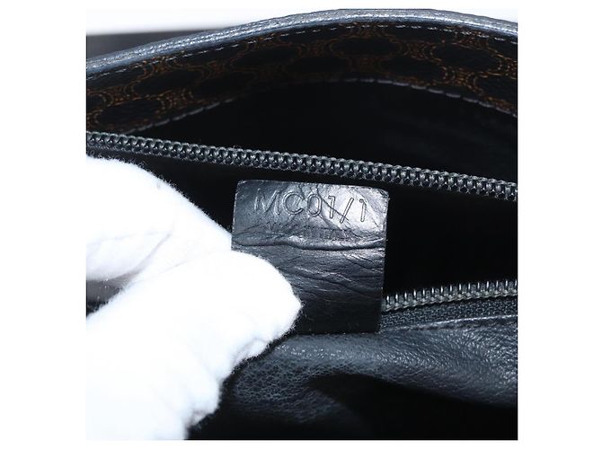 Céline Bolso tote de lona Macadam CELINE en cuero PVC negro y dorado Auth 172280 - vista 12