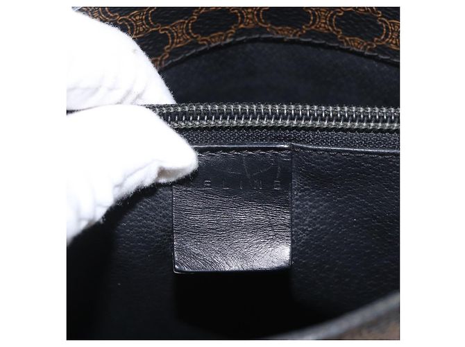 Céline Bolso tote de lona Macadam CELINE en cuero PVC negro y dorado Auth 172280 - vista 18
