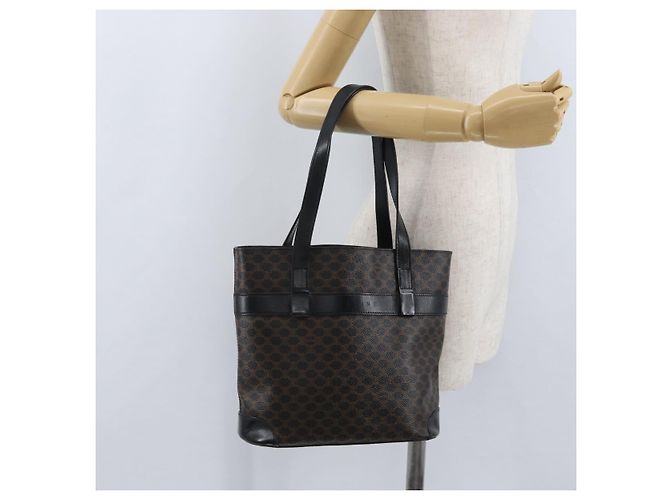 Céline Bolso tote de lona Macadam CELINE en cuero PVC negro y dorado Auth 172280 - vista 25