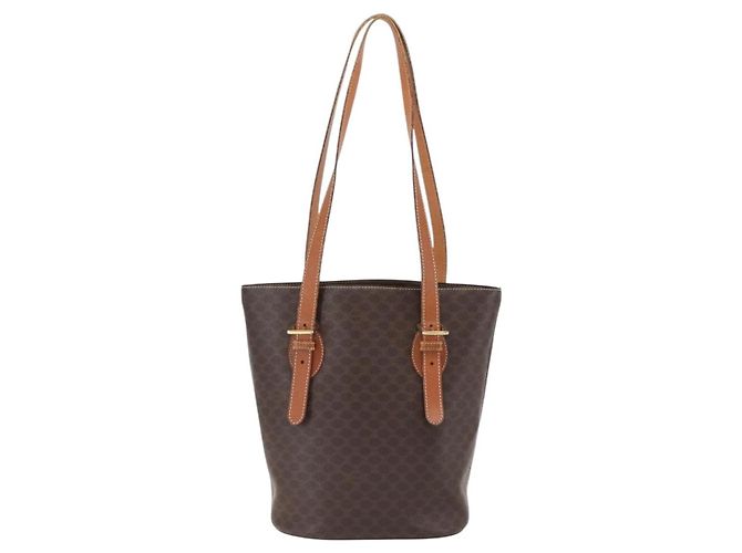 Céline Borsa tote in tela Macadam CELINE in pelle PVC marrone oro Auth ep13501 D'oro - vista 2