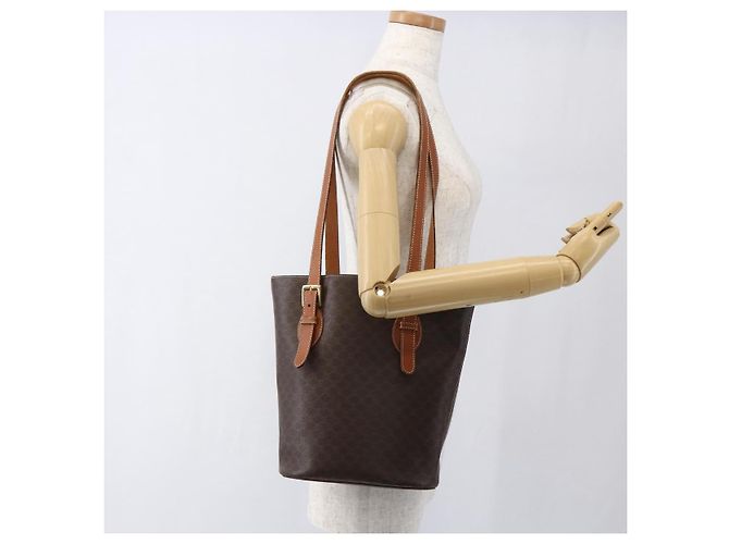 Céline Borsa tote in tela Macadam CELINE in pelle PVC marrone oro Auth ep13501 D'oro - vista 22