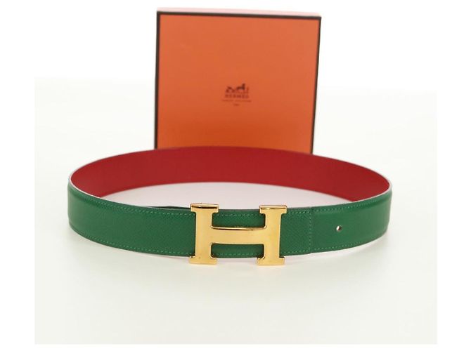 Hermès Cinturón HERMES Constance H de cuero 31,5"" Verde Rojo Auth 171197V Roja - vista 12