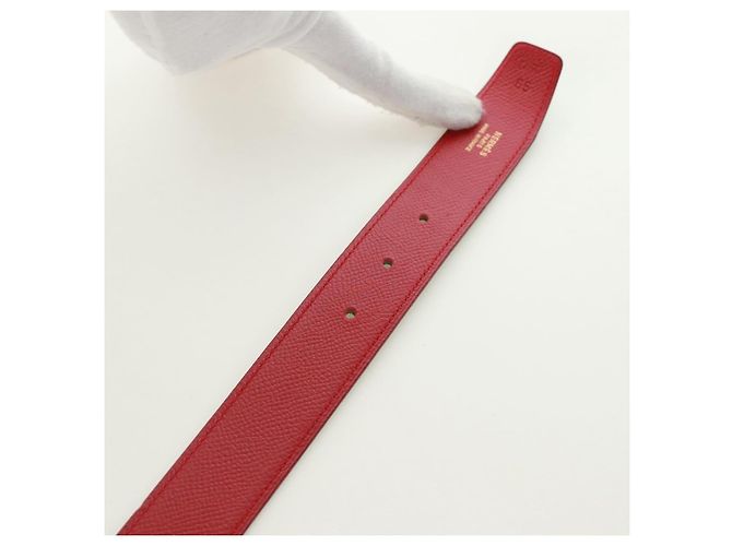 Hermès Cinturón HERMES Constance H de cuero 31,5"" Verde Rojo Auth 171197V Roja - vista 13