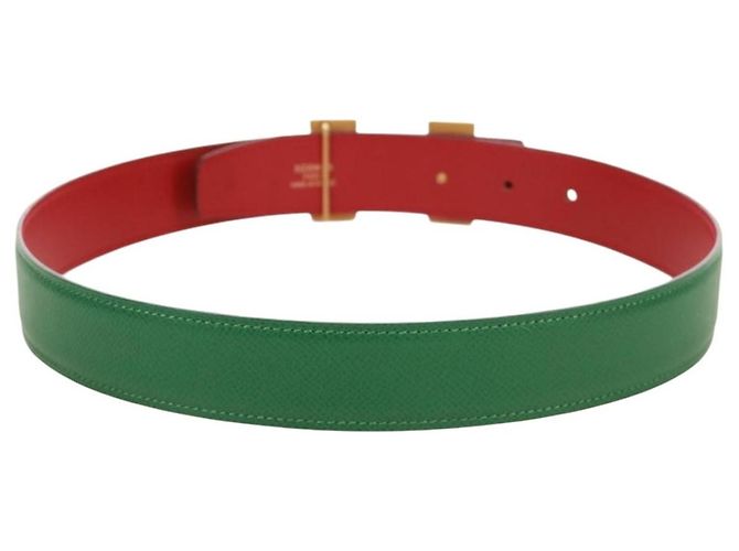 Hermès Cinturón HERMES Constance H de cuero 31,5"" Verde Rojo Auth 171197V Roja - vista 2