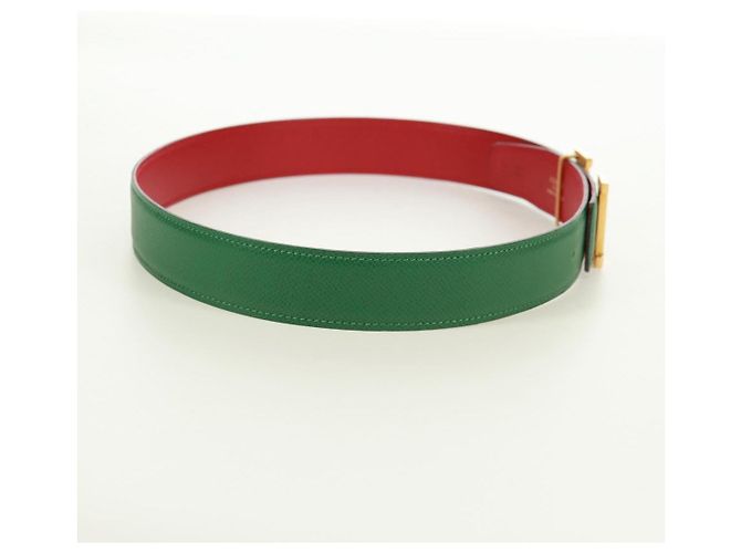 Hermès Cinturón HERMES Constance H de cuero 31,5"" Verde Rojo Auth 171197V Roja - vista 4