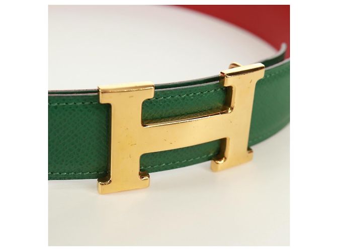 Hermès Cinturón HERMES Constance H de cuero 31,5"" Verde Rojo Auth 171197V Roja - vista 5