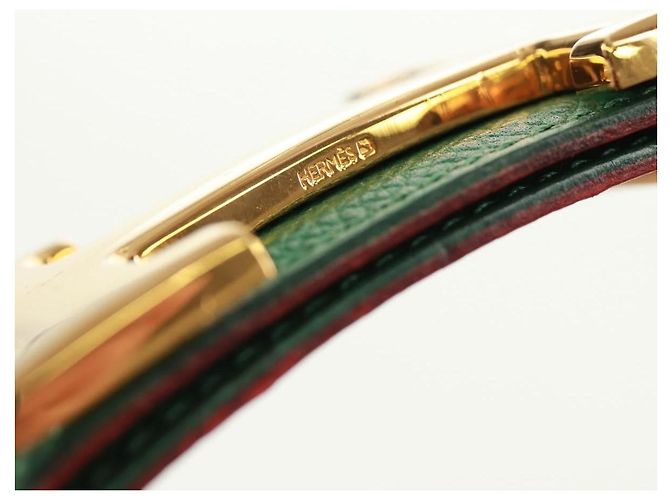 Hermès Cinturón HERMES Constance H de cuero 31,5"" Verde Rojo Auth 171197V Roja - vista 6