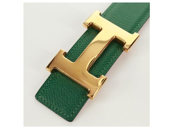 Hermès Cinturón HERMES Constance H de cuero 31,5"" Verde Rojo Auth 171197V Roja - vista 9
