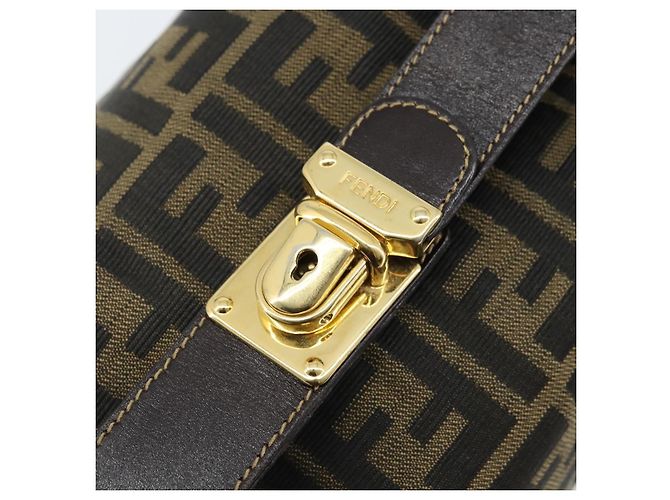 FENDI Zucca Canvas Kosmetiktasche Schwarz Braun Gold Auth ep13520 Golden - Ansicht 17