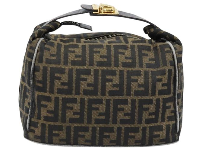 FENDI Zucca Canvas Kosmetiktasche Schwarz Braun Gold Auth ep13520 Golden - Ansicht 2