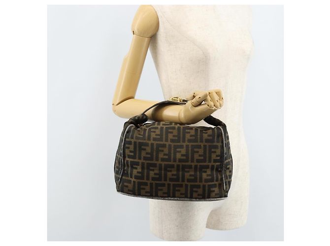 FENDI Zucca Canvas Kosmetiktasche Schwarz Braun Gold Auth ep13520 Golden - Ansicht 23