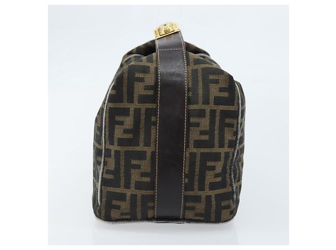 FENDI Zucca Canvas Kosmetiktasche Schwarz Braun Gold Auth ep13520 Golden - Ansicht 4