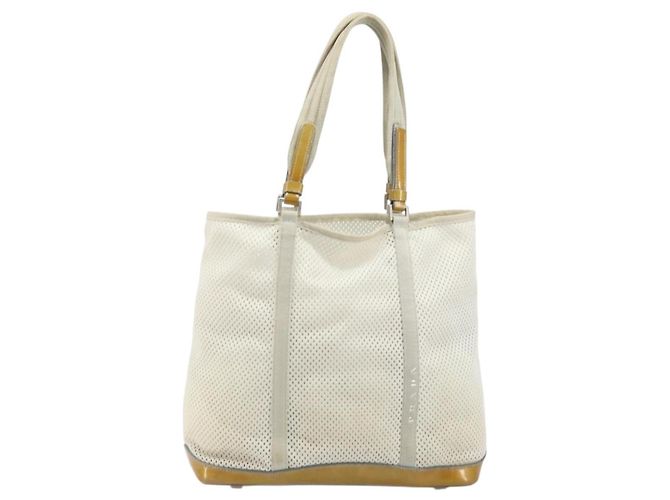 PRADA Borsa a Mano in Tela Bianca e Argento Auth bs33443 Bianco - vista 13