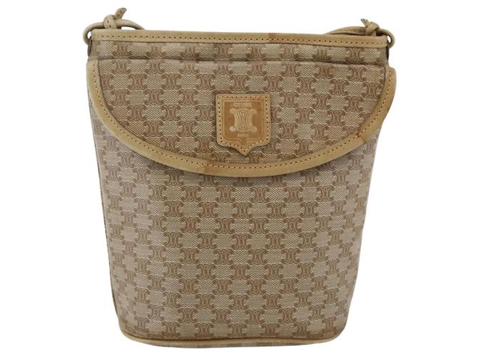 Céline Borsa a Spalla in Tela Macadam CELINE PVC Beige Oro Auth 173481 D'oro - vista 13