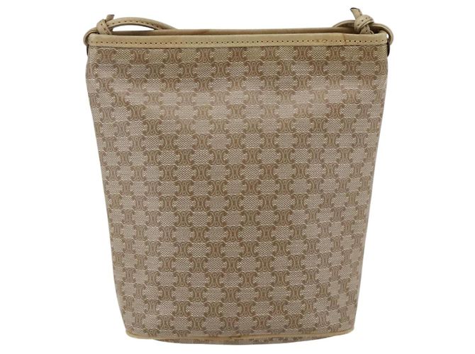 Céline Borsa a Spalla in Tela Macadam CELINE PVC Beige Oro Auth 173481 D'oro - vista 2