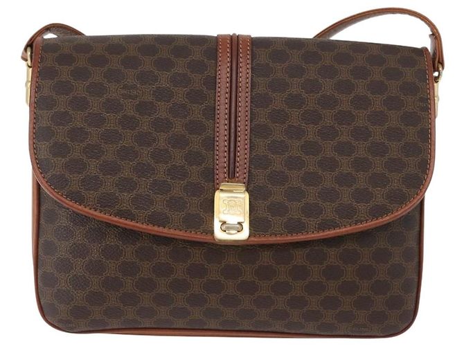 Céline Borsa a Spalla in Tela Macadam CELINE in Pelle PVC Marrone Oro Auth LNZ270 D'oro - vista 13