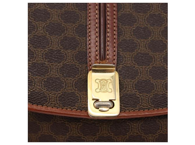 Céline Borsa a Spalla in Tela Macadam CELINE in Pelle PVC Marrone Oro Auth LNZ270 D'oro - vista 17
