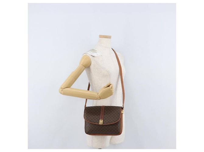 Céline Borsa a Spalla in Tela Macadam CELINE in Pelle PVC Marrone Oro Auth LNZ270 D'oro - vista 26