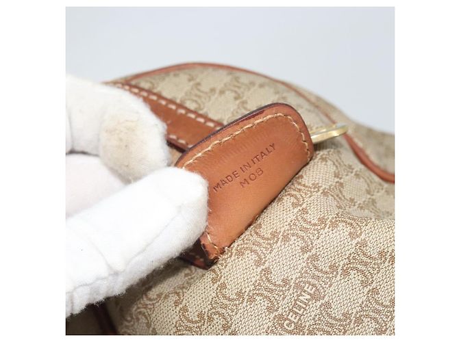 Céline Borsa a mano in tela Macadam CELINE in pelle PVC beige oro Auth 172224 D'oro - vista 12