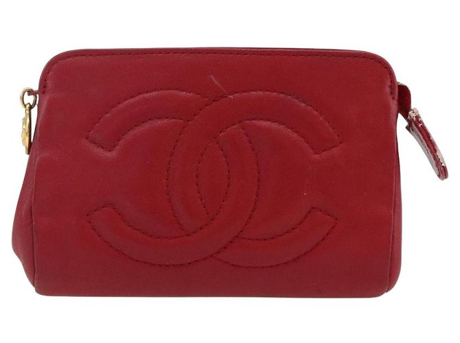 Bolso CHANEL de piel de cordero rojo oro CC Auth 172608 Roja Dorado - vista 13