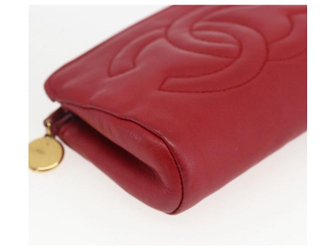 Bolso CHANEL de piel de cordero rojo oro CC Auth 172608 Roja Dorado - vista 14