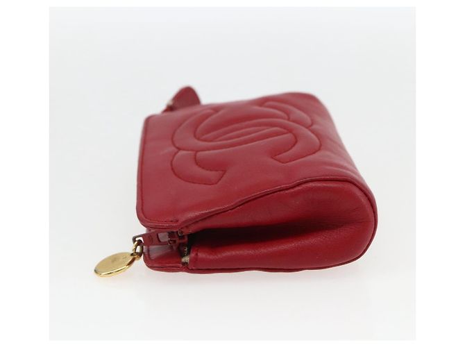 Bolso CHANEL de piel de cordero rojo oro CC Auth 172608 Roja Dorado - vista 3