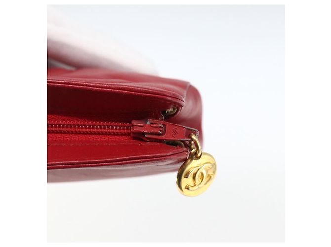 Bolso CHANEL de piel de cordero rojo oro CC Auth 172608 Roja Dorado - vista 8