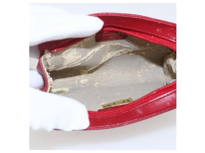 Bolso CHANEL de piel de cordero rojo oro CC Auth 172608 Roja Dorado - vista 9