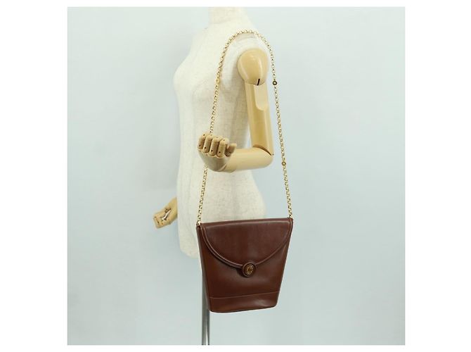 Autre Marque Borsa a spalla a catena in pelle marrone dorato Auth 173250V D'oro - vista 26