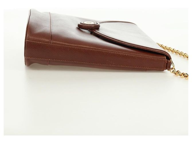 Autre Marque Borsa a spalla a catena in pelle marrone dorato Auth 173250V D'oro - vista 4