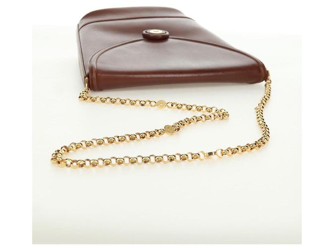 Autre Marque Borsa a spalla a catena in pelle marrone dorato Auth 173250V D'oro - vista 7