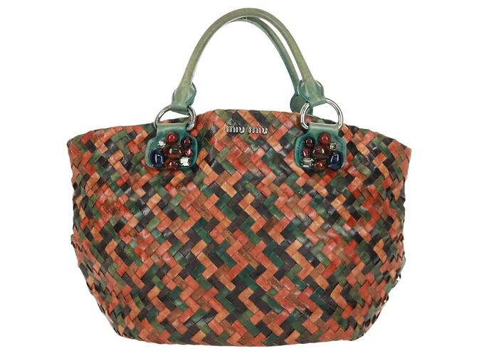 Miu Miu Chain Hand Bag Leather Multicolor Silver Auth 165767V - view 13