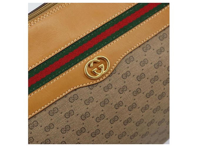 Bolsa Sherry Line em PVC Bege Micro GG Supreme Web da GUCCI 001 115 0918 Auth BA10601 Dourado - vista 17