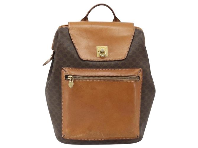 Céline CELINE Macadam Canvas Backpack PVC Leather Brown Gold Auth 169840 Golden - view 13
