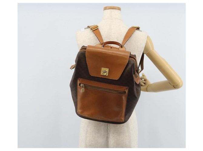 Céline CELINE Macadam Canvas Backpack PVC Leather Brown Gold Auth 169840 Golden - view 27