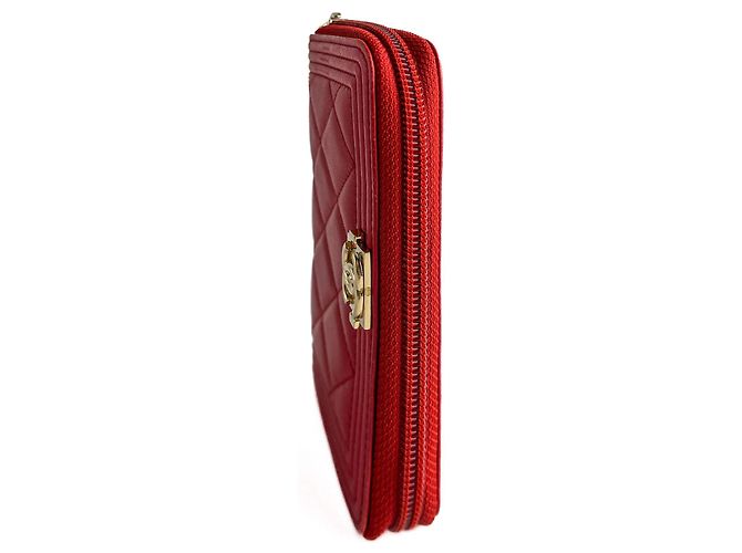 Chanel Boy Lambskin Leather Matelassè Zip Wallet Raspberry Red - view 5