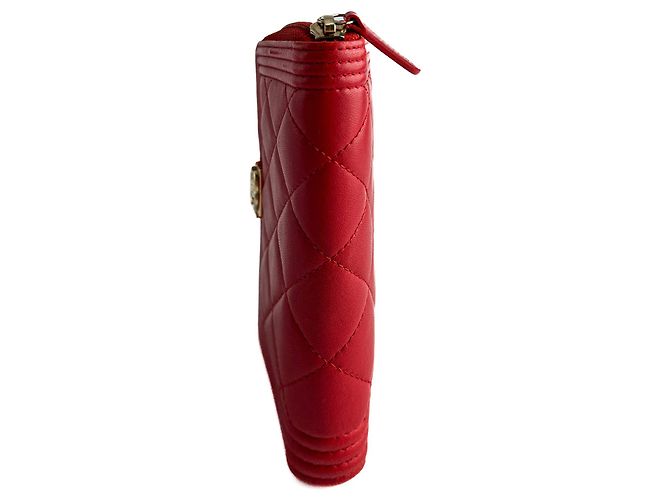 Chanel Boy Lambskin Leather Matelassè Zip Wallet Raspberry Red - view 6