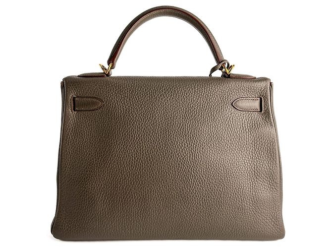 Hermès Borsa a mano Kelly 32 in pelle Taurillon Clemence Retourne Etain Taupe - vista 5