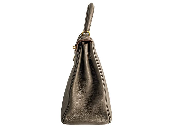 Hermès Borsa a mano Kelly 32 in pelle Taurillon Clemence Retourne Etain Taupe - vista 6