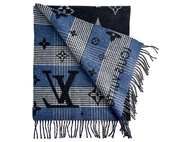 Louis Vuitton Sciarpa reversibile in lana e cashmere Monogram Galaxy Blu - vista 7