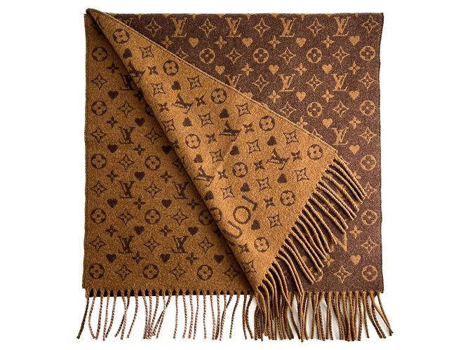 Louis Vuitton Sciarpa reversibile in cashmere Monogram Game On Marrone - vista 5