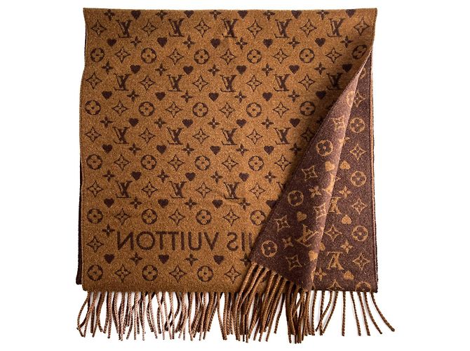 Louis Vuitton Sciarpa reversibile in cashmere Monogram Game On Marrone - vista 7