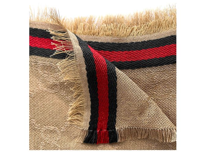 Gucci Foulard GG Supreme in seta e cotone a righe D'oro - vista 11