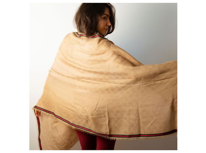 Gucci Foulard GG Supreme in seta e cotone a righe D'oro - vista 4