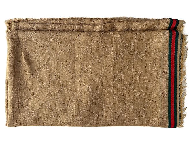 Gucci Foulard GG Supreme in seta e cotone a righe D'oro - vista 5